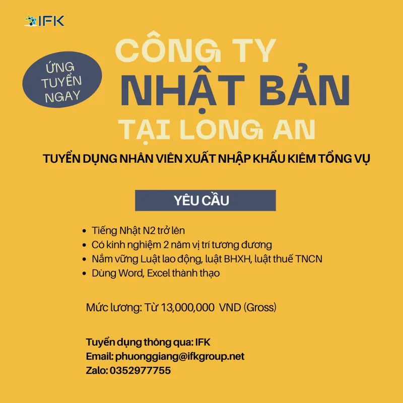 Tuyển dụng: Nhân viên xuất nhập khẩu kiêm tổng quản